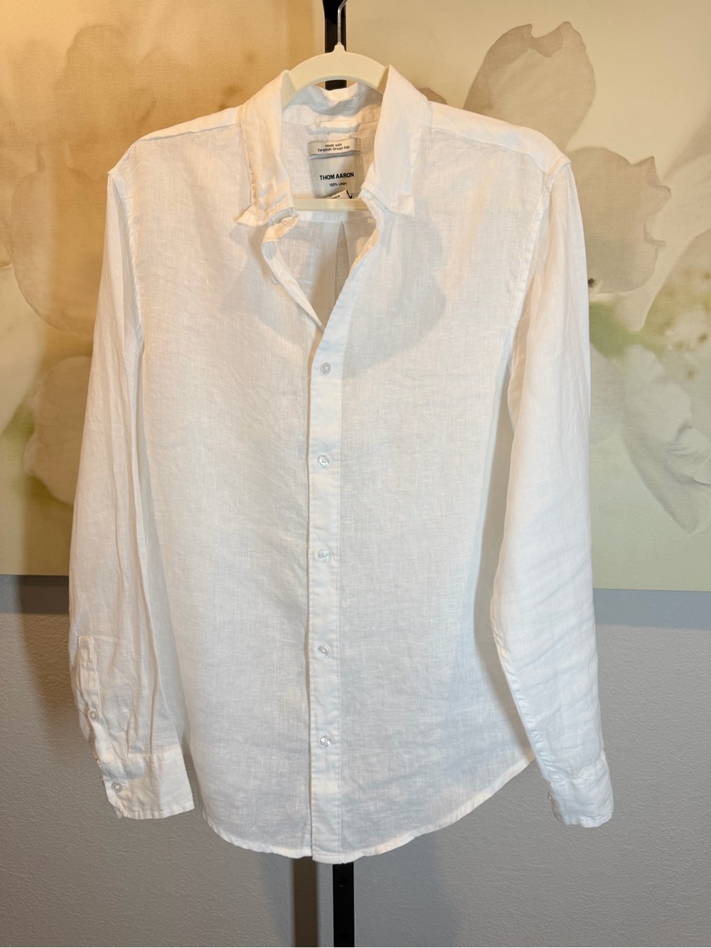 Thom Aaron Linen Long Sleeved Button Down Shirt in White